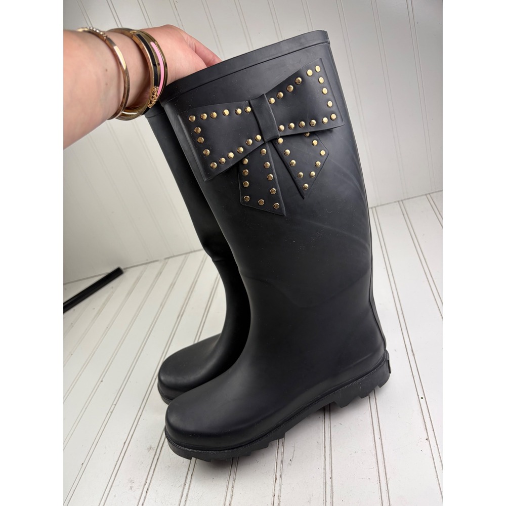 Betsey Johnson Stormm Black Studded Bow Waterproof Rain Boots Women's Size 9M - Picture 6 of 11